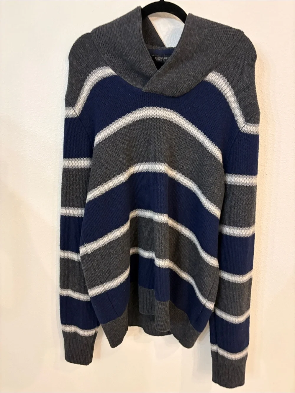 Banana Republic Luxury Italian Yarn Shawl Neck Striped Knit Sweater XL TALL